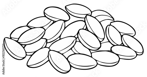 Pile of Oval Pills Drawing in Black and White