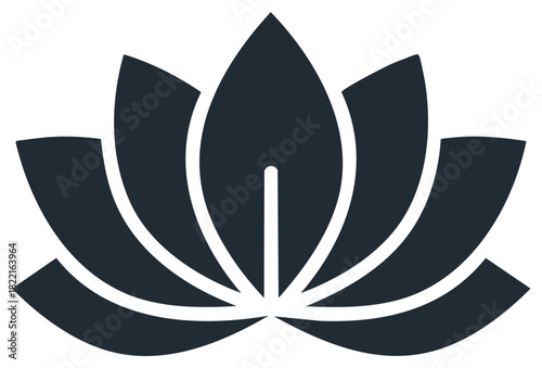 Stylized Lotus Flower Icon Symbolizing Purity and Enlightenment in Dark Blue