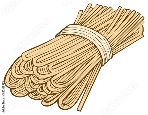 Illustration of udon noodle bundle tied with thin rope, perfect for food and culture imagery