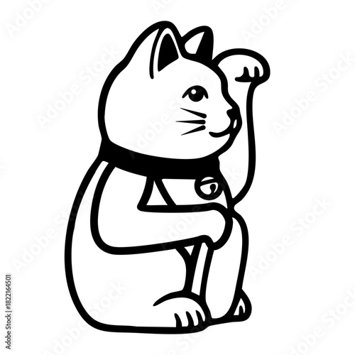 Maneki Neko Outline Lucky Fortune Cat Graphic