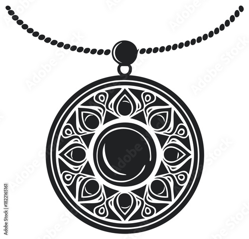 Elegant Black and White Necklace Pendant with Decorative Circular Design