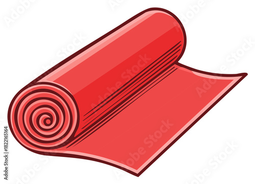 Red Fitness Mat Illustration Rolled Up Exercise Equipment Sport Flooring Design