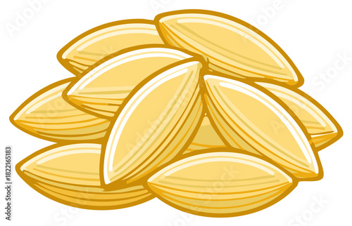 Vibrant cartoon illustration of piled golden yellow seeds healthy snack and ingredient concept