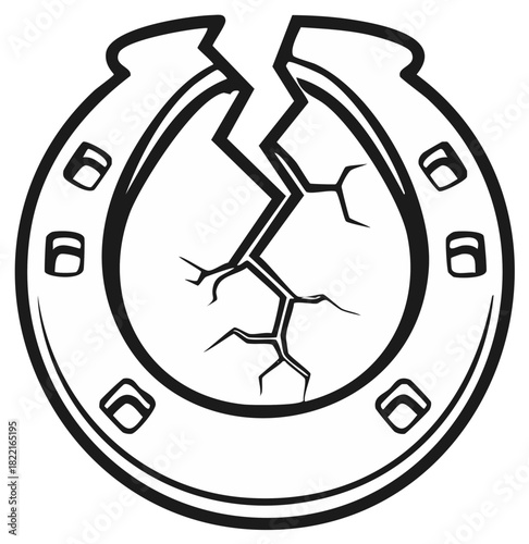 Cracked Horseshoe Symbol in Black and White, Luck, Failure, Disappointment
