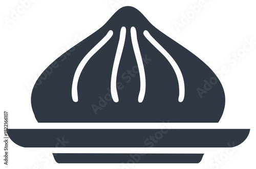 Dumpling on Plate, Steamed Bun, Asian Cuisine, Traditional Food, Flat Design Icon, Vector Illustration