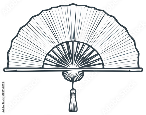 Elegant vector illustration of a traditional Japanese hand fan with tassel