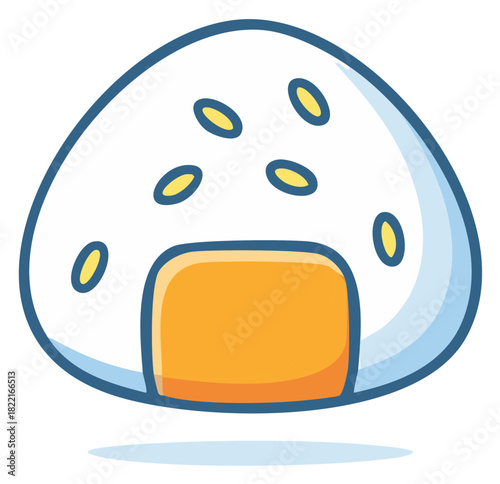 Stylized illustration of onigiri rice ball with filling and sesame seeds, traditional japanese food icon