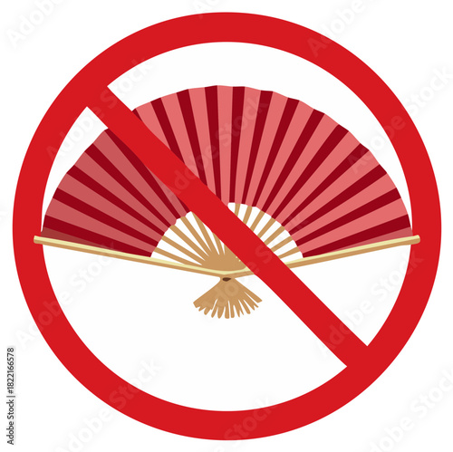 Prohibited red hand fan in a red circle prohibition sign, illustration.