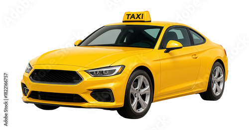 Compact sporty yellow taxi coupe with a sleek design.
