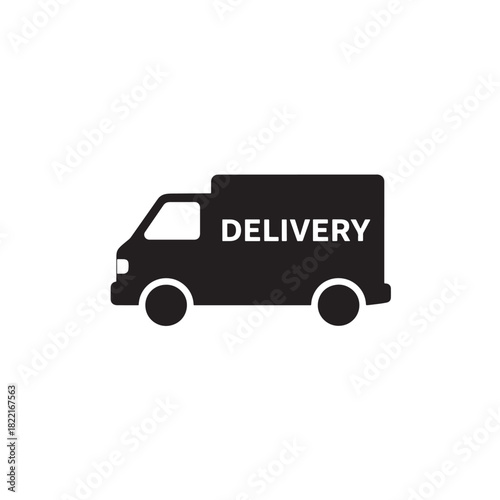 Delivery van silhouette vehicle with delivery text icon