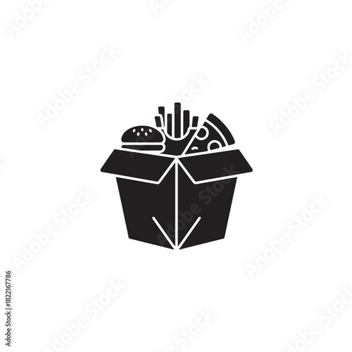 Food delivery box silhouette simple box with food item shapes icon