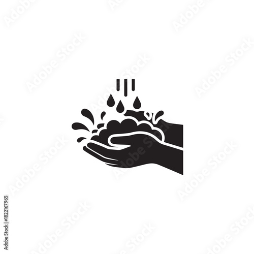 Hand wash silhouette hand washing with water drops shape icon