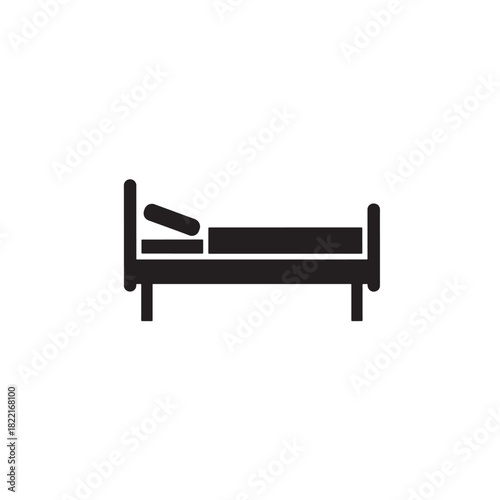Hospital bed silhouette flat bed with headrest icon