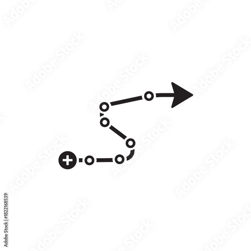 Map route line silhouette curved path with markers icon