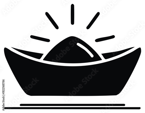 Traditional Chinese Gold Sycee Ingot Symbol Illustration, Ancient Wealth and Prosperity Concept