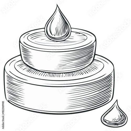 Two Cosmetic Cream Jars with Droplets Stylized Sketch Art