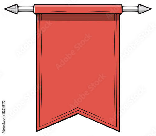 Heraldic banner with spear finials, red pennant of announcement, symbolic standard for knightly tournament or festival