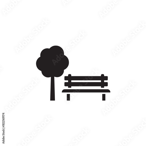 Park bench with tree silhouette minimal shapes icon