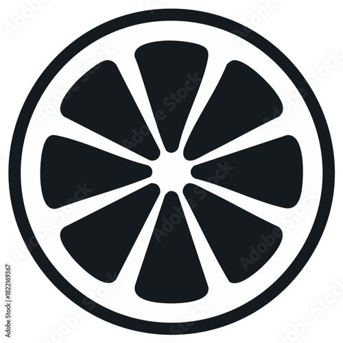Minimalist black and white citrus fruit slice icon graphic design element