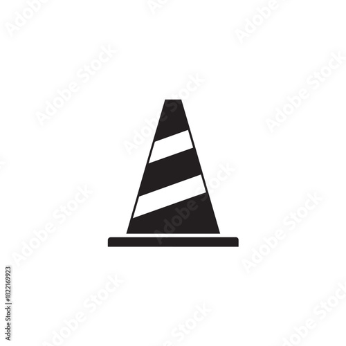 Road cone silhouette conical shape with reflective stripes icon