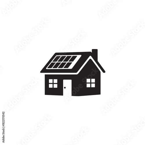 Solar panel house silhouette house with solar panels on roof icon