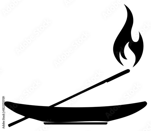 Burning Incense Stick on Holder with Flame Aromatherapy and Relaxation Illustration