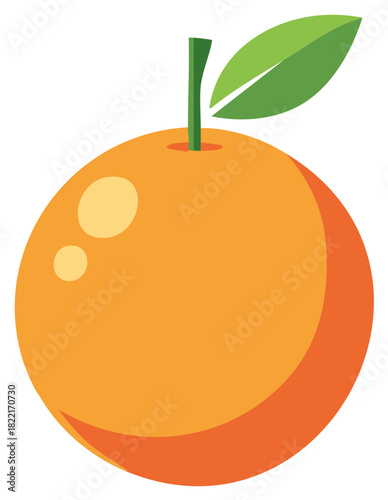 Vibrant Orange Fruit with Green Leaf and Stem Minimalist Healthy Citrus Graphic Illustration