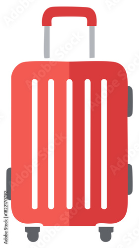 Red rolling suitcase with telescopic handle and wheels for travel and vacation