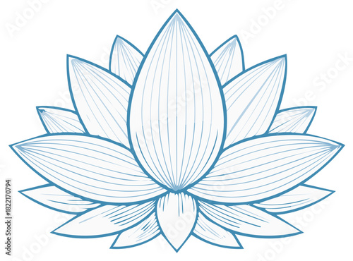 Elegant Lotus Flower Design in Pale Blue with Graceful Petals and Delicate Lines