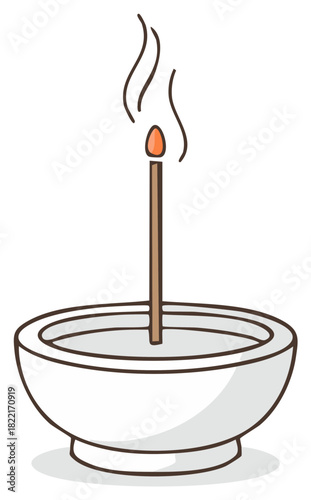 Burning Incense Stick with Fragrant Smoke in a Minimalist White Holder for Relaxation