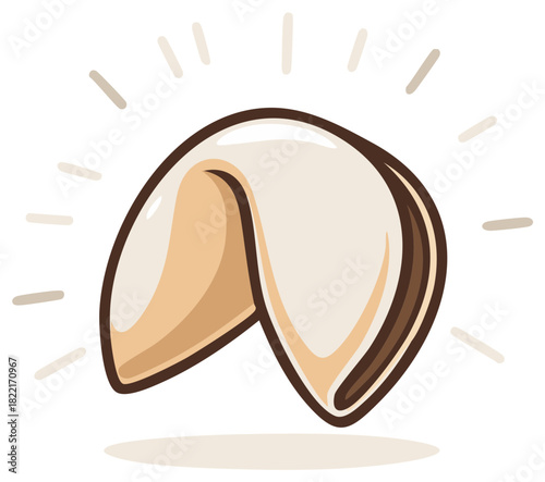 Fortune Cookie Delight with Radiant Lines Indicating Good Luck