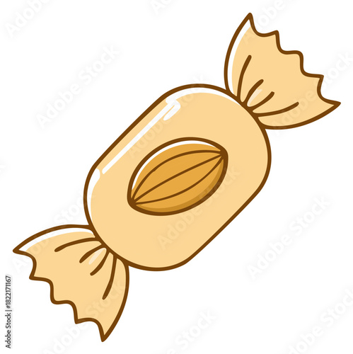 A sweet cartoon almond candy in a classic twisted wrapper vector illustration
