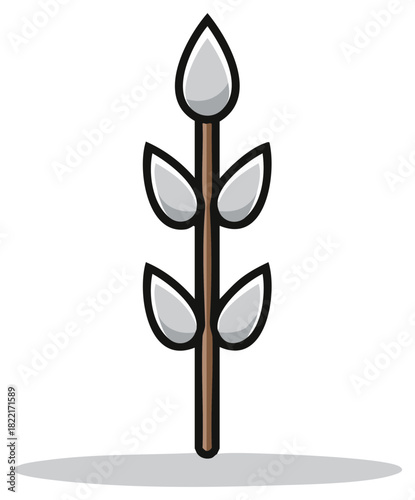 Cartoon Illustration of Willow Branch with Pussy Willows for Easter or Spring