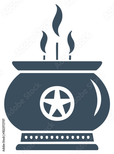 Ritual cauldron with flame and pentagram vector illustration, occult element design for witchcraft or esoteric practices