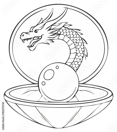 Mythical Dragon Guardian Protecting a Luminous Pearl in a Seashell