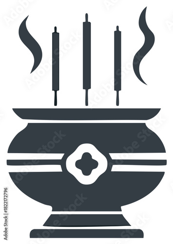 Incense burner with three burning sticks emitting smoke a spiritual ritual symbol or offering icon