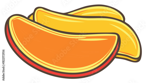Stylized illustration of sweet juicy tropical mango fruit slices vibrant orange and yellow colors for healthy eating