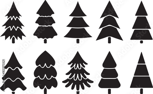 Diverse evergreen tree silhouettes offer a captivating experience, all set against a transparent backdrop