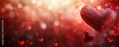 Bright Red Sparkling Hearts Flying in a Dreamy Background During a Romantic C...