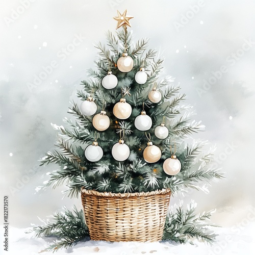 Festive Decorated Christmas Tree in a Snowy Setting With Elegant Ornaments