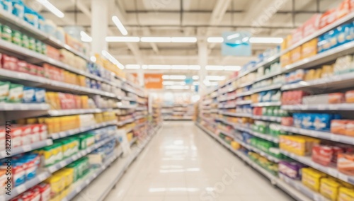 Wallpaper Mural Aisle in grocery store with shelves stocked with various products, abundance for shoppers. Interior of supermarket, showcasing neatly arranged foods. Wide selection of items for choose  Torontodigital.ca