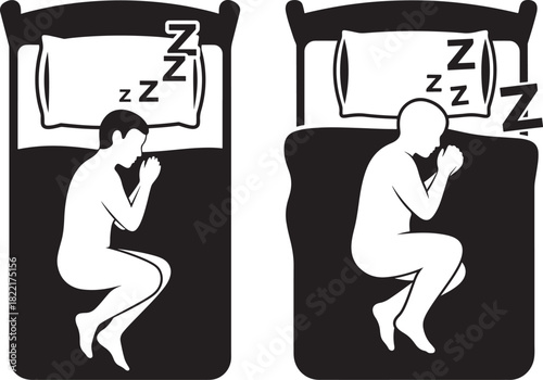 Two people sleeping in fetal position on beds