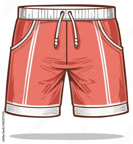 Cartoonish Salmon-Colored Shorts with White Drawstring and Trim Detail, Casual Clothing Illustration