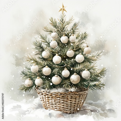 Festive Decorated Christmas Tree in a Snowy Setting With Elegant Ornaments