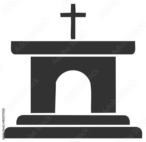 Religious Christian Altar Tombstone Shrine Icon with Archway and Cross Symbol