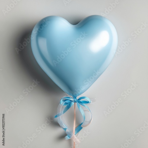 Heart-shaped Blue Balloon With Ribbon Floating Against a Plain Background in ...