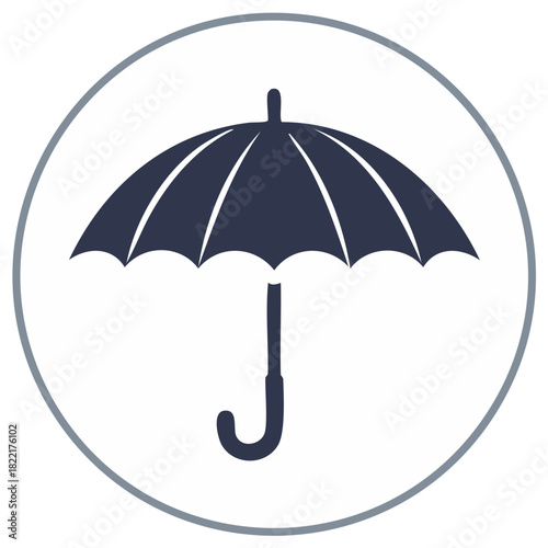 Umbrella illustration in circle provides protection against rain and sun offering shelter in adverse weather conditions