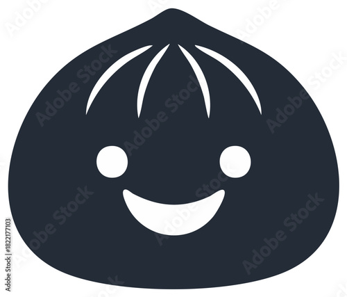 Adorable Asian steamed dumpling character smiling cheerfully flat vector illustration icon