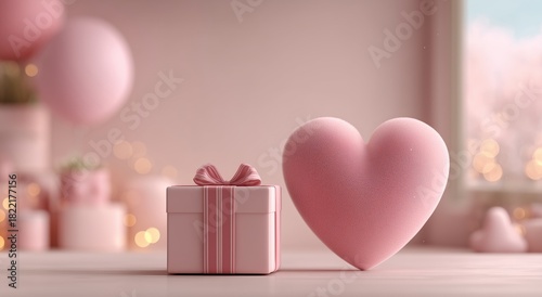 Pink Heart and Gift Box Create a Festive Atmosphere for Special Occasions