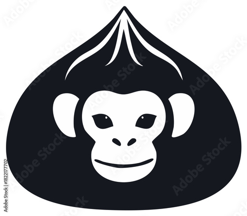 Stylized Monkey Face Cartoon Graphic Design in Black and White
